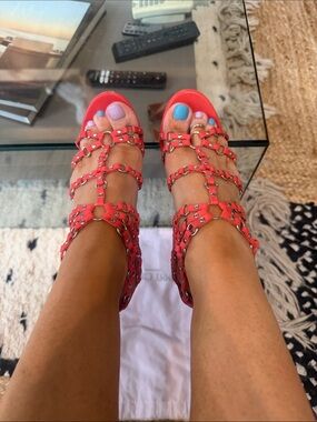 Jimmy Choo Red Studded Strappy Gladiator Heels
